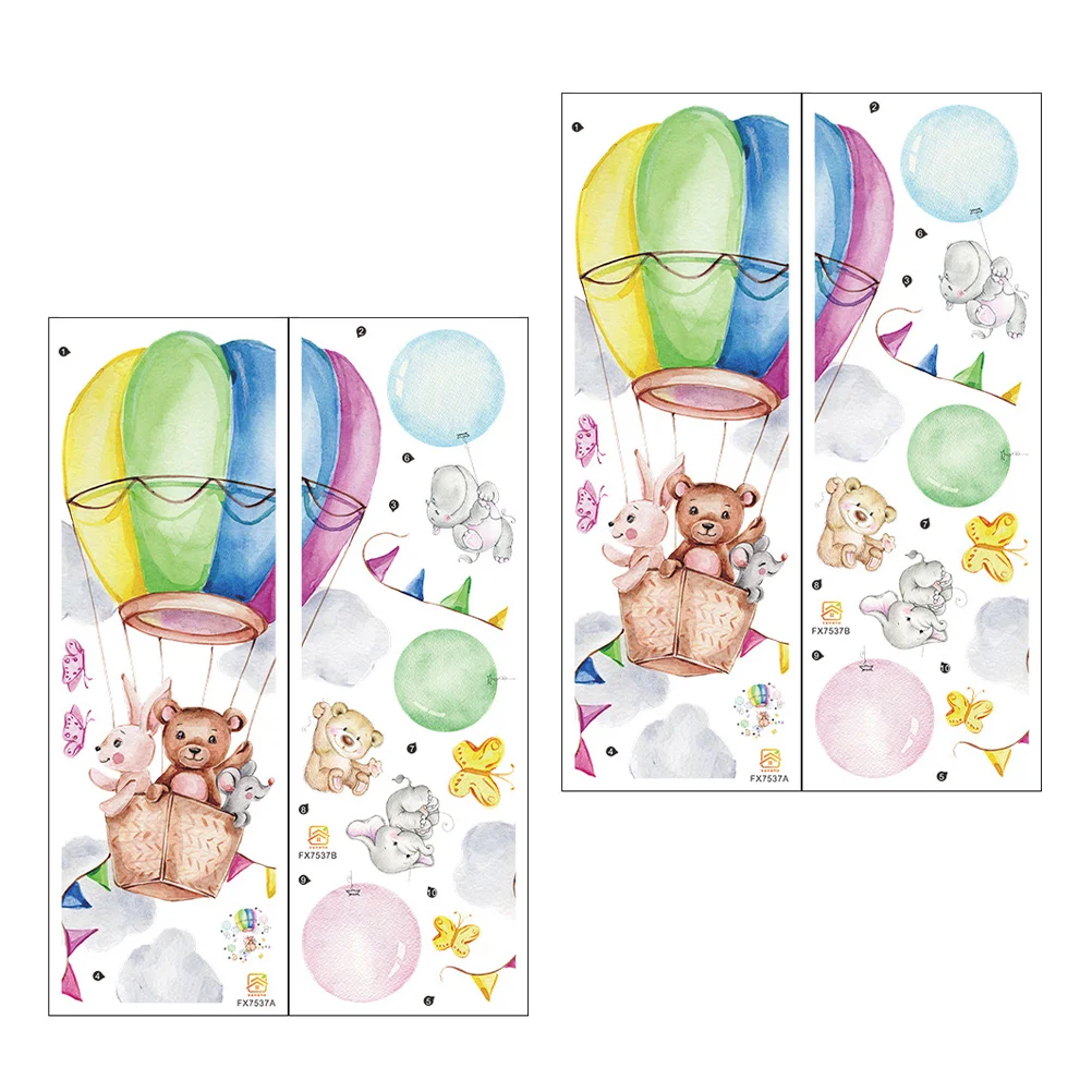 

2 Sheets Wall Stickers Wall Animals Stickers Bear Bunny Hot-air Balloon Stickers