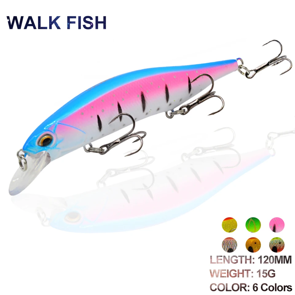 

WALK FISH 1Pcs Minnow Hard Fishing Lures 120mm/15g 3D Eyes Artificial Swimbait Crankbait Pesca Pike Carp Bass Fishing Tackle