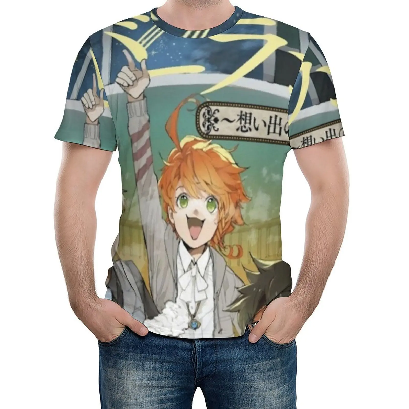 

Funny Japanese Anime T Shirt The Promised Neverland Trendy T-Shirts Street Style Tshirt Summer Short-Sleeve Graphic Plus Size
