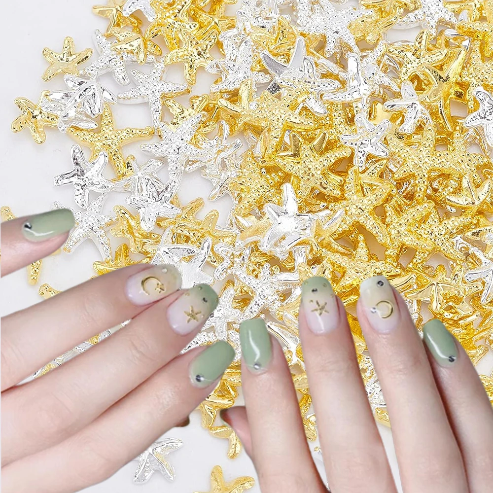 

100Pcs 3mm&5mm Nail Art Rivets Starfish Styles Gold/Silver 2 Colors Design 3D Nail Art DIY Charm Metal Studs Nail Art Decoration