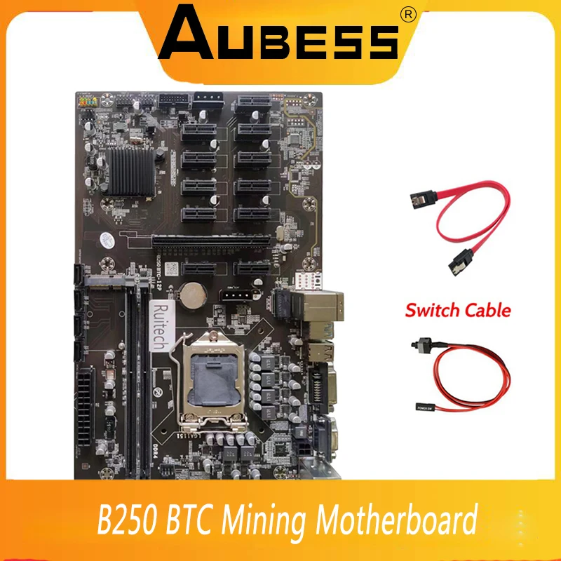 

B250 BTC Mining Motherboard Set G3900 CPU LGA 1151 Kit 4/8G DDR4 12 PCIE x1 x16 Graphics Card GPU Support DVI VGA Bitcoin Miner