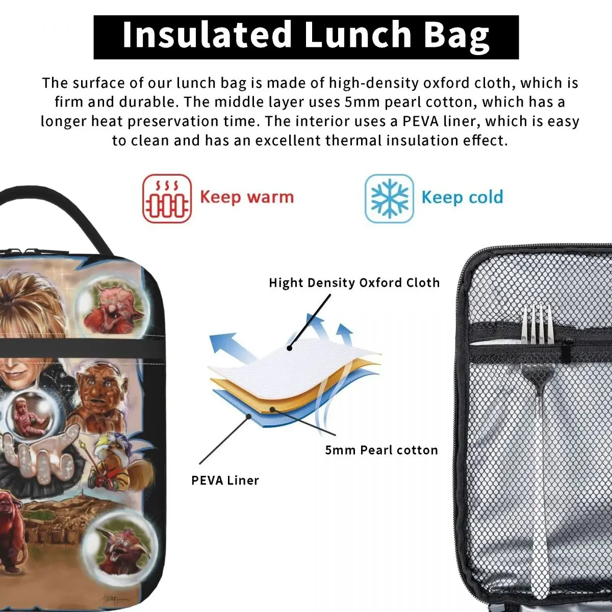 Лабиринт Jareth Ludo Horror Film Аксессуары Изолированная сумка для обеда Контейнер