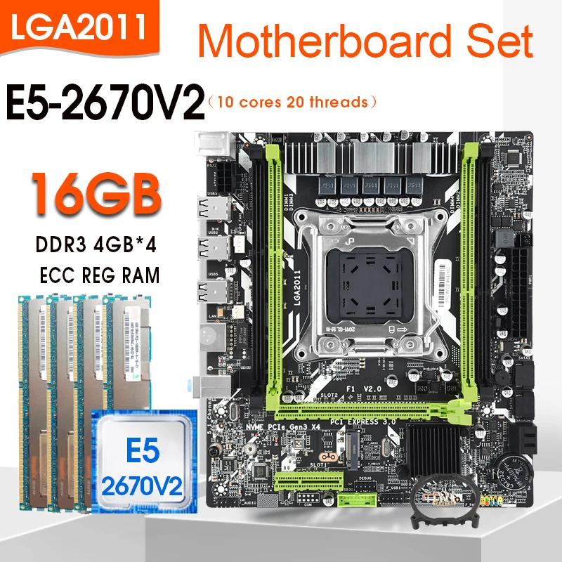 

JINGSHA X79 F1 Motherboard With LGA2011 Xeon E5 2670 V2 CPU 4pcs x 4GB=16GB 1333Mhz Memory DDR3 ECC RAM NVME M.2 Slot KIT Combos