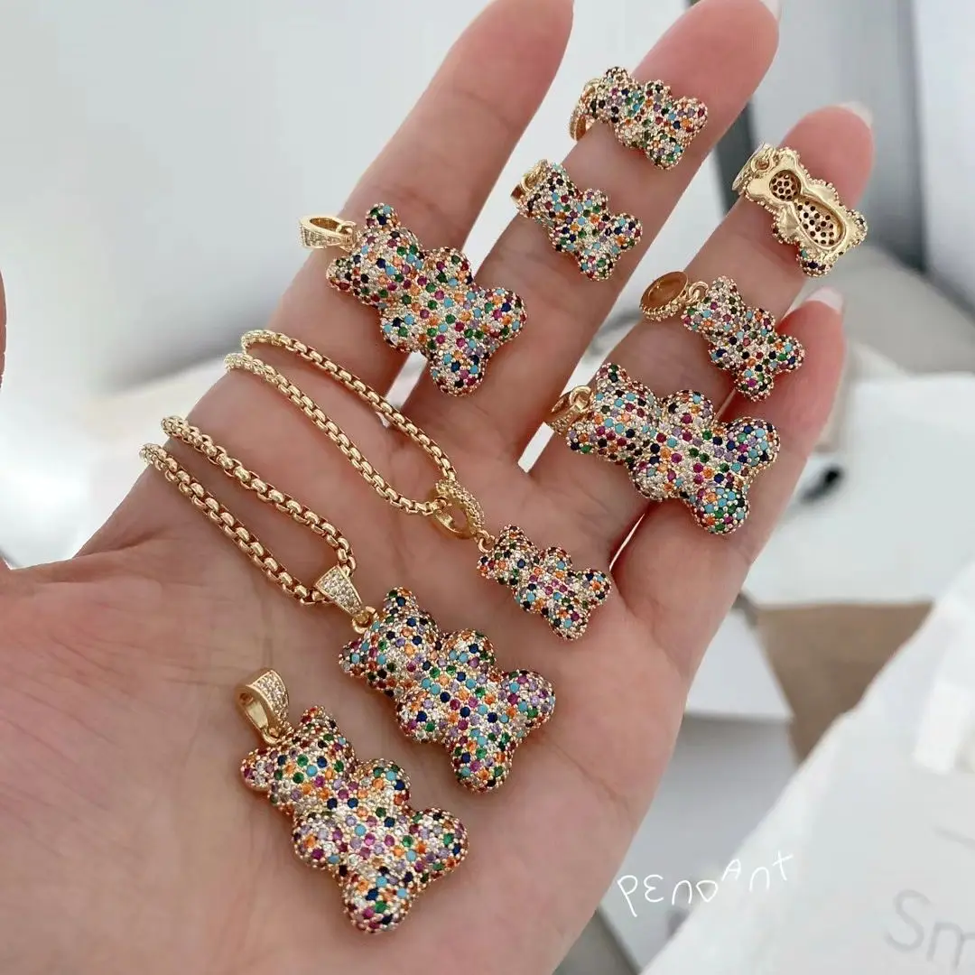 

5Pcs New Rainbow CZ Crystal Bear Necklaces for Women Dainty Gold Plated Bear Box Chain Necklace Animal Jewelry Gifts