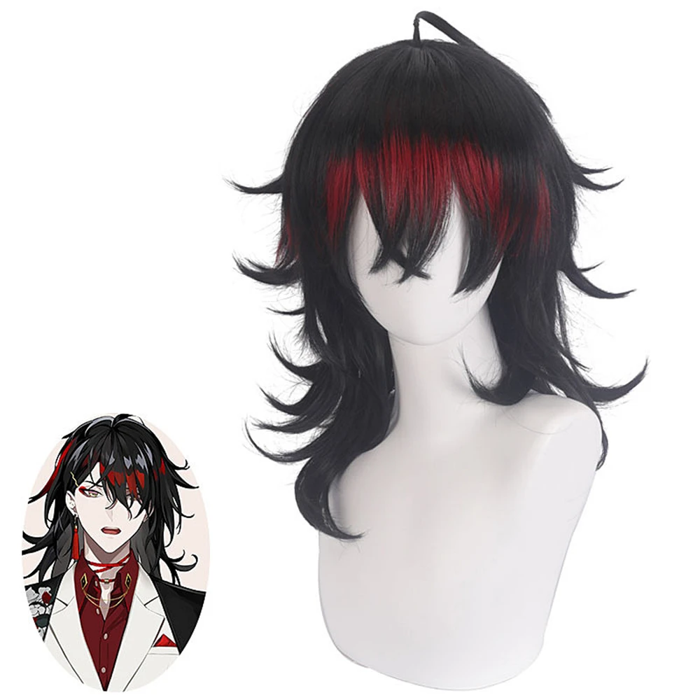 Купи VTuber Vox Akuma Cosplay Wig Black Mixed Red Heat Resistant Synthetic Short Hair Free Wig Cap за 1,411 рублей в магазине AliExpress