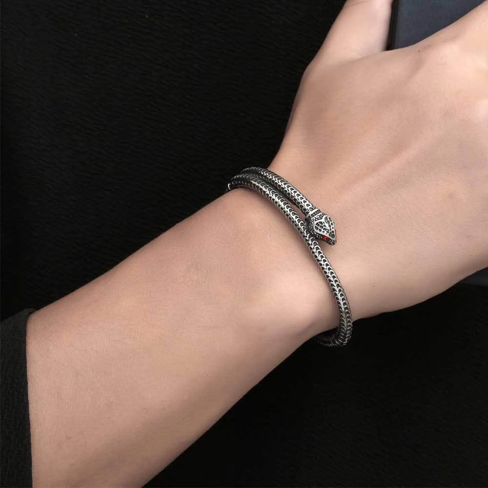

Punk Vintage Viking Snake Bracelet Gothic Stainless Steel Men's Women's Animal Bracelet Fashion Rock Jewelry Gifts Wholesale