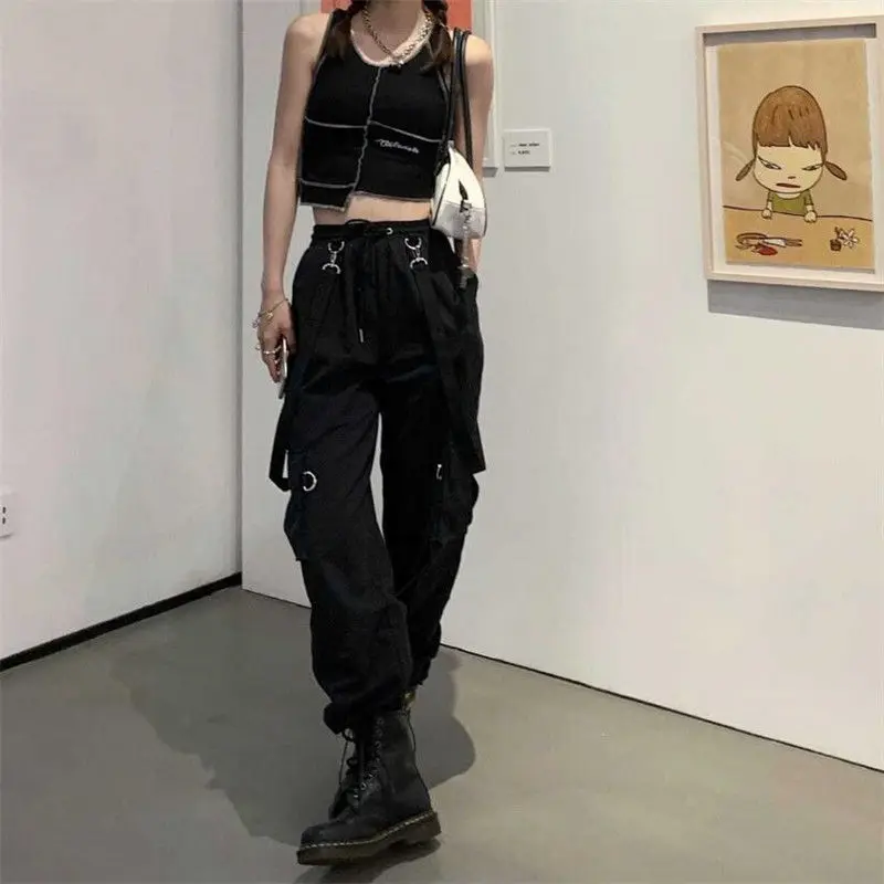 

Gothic Cargo Pants Women Harajuku Black High Waisted Hippie Streetwear Kpop Oversize Mall Goth Wide Trousers For Female