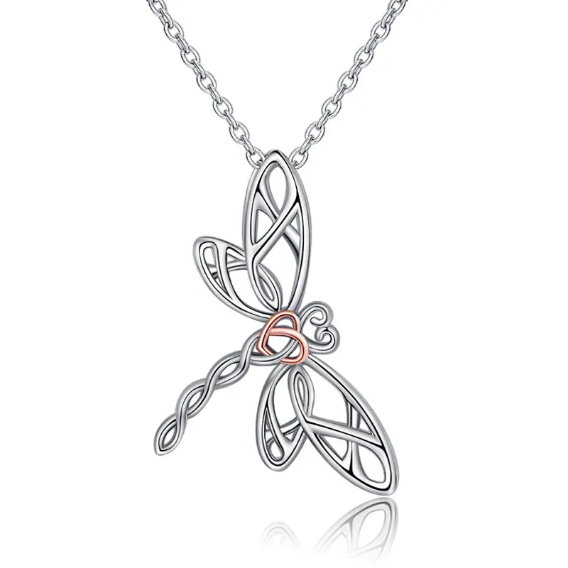 

Dragonfly Heart Pendant Chain Hollow Craft 925 Sterling Silver Animal Rose Plated Necklace For Women Fine Jewelry Valentine Gift