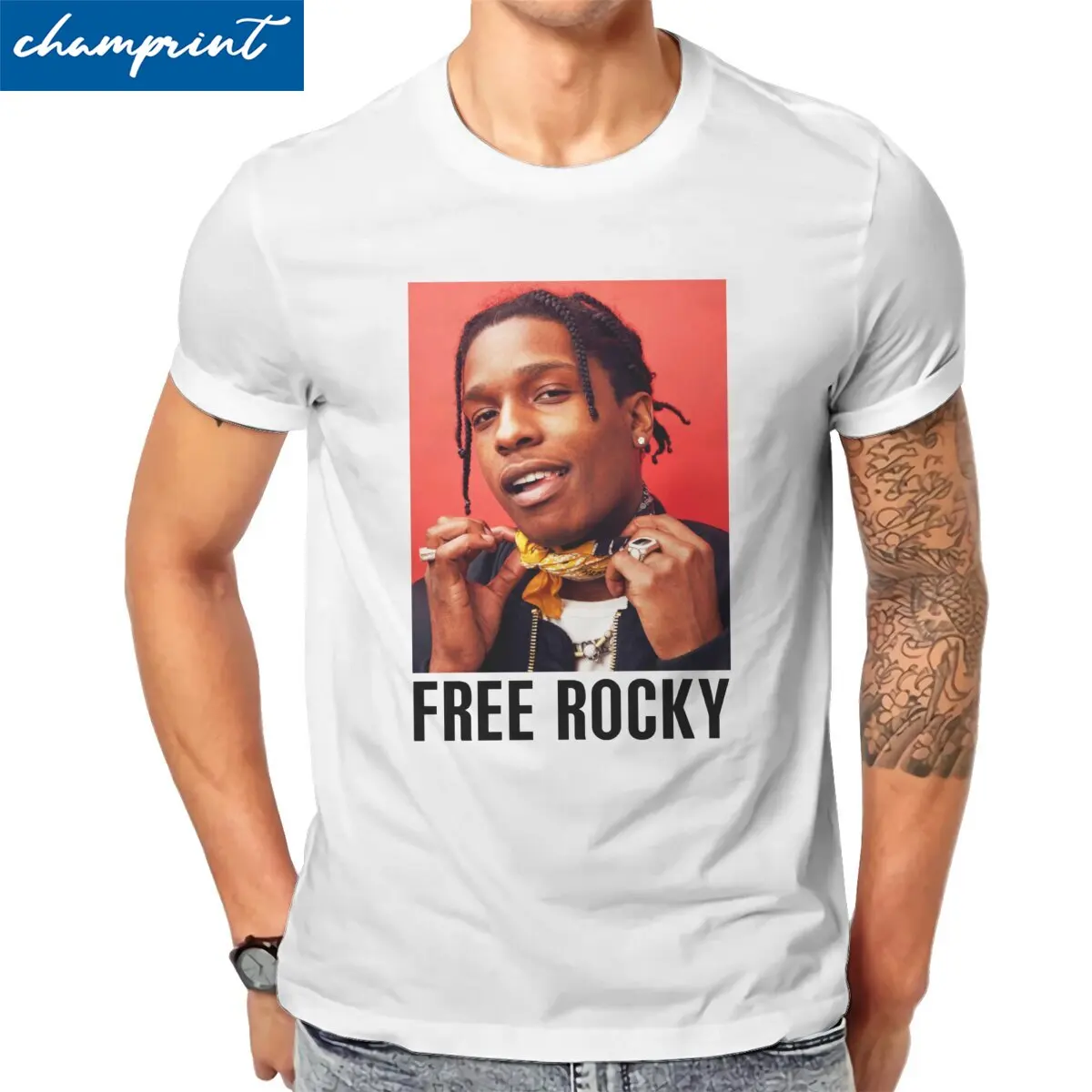 

Free Rocky ASAP For Fans T-Shirts Men Music Crazy Pure Cotton Tee Shirt Crewneck Short Sleeve T Shirts Summer Clothing