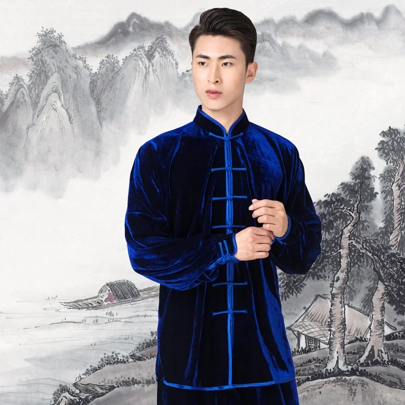 Зимняя одежда для боевых искусств бархатная густого кунг-фу вышивка с драконом