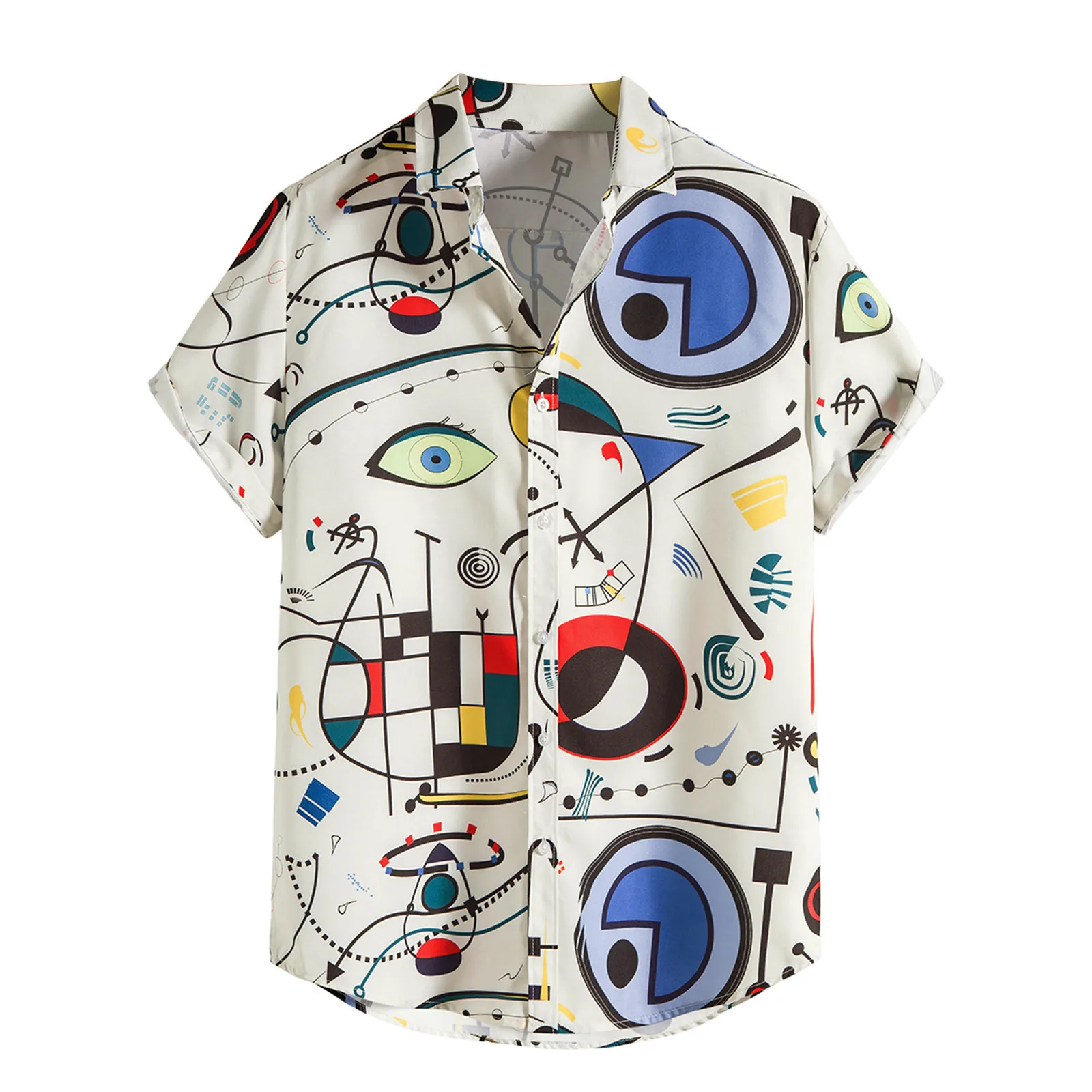 

Loose Summer Top Men Summer Printed Turndown Collar Casual Single Breasted Short Sleeve Shirts Loose Summer Top Breathable Short