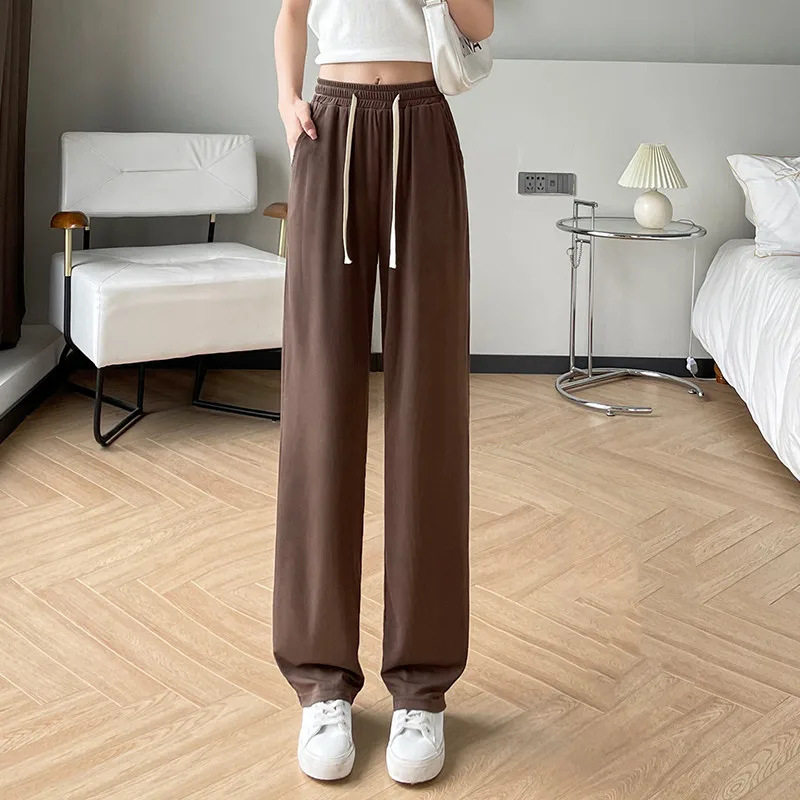 Comfortable New Summer Slim Ice Silk Quick Drying Wide Leg Pants Women'S Fashion Trend Versatile Anti Mosquito Straight Trousers
