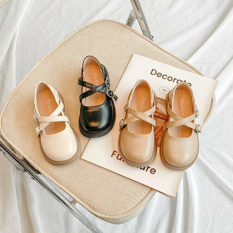 

Новинка Весна 2023, униформа из искусственной кожи с круглым носком для девочек, школьная обувь с перекрестной плоской подошвой, Мэри Джейн