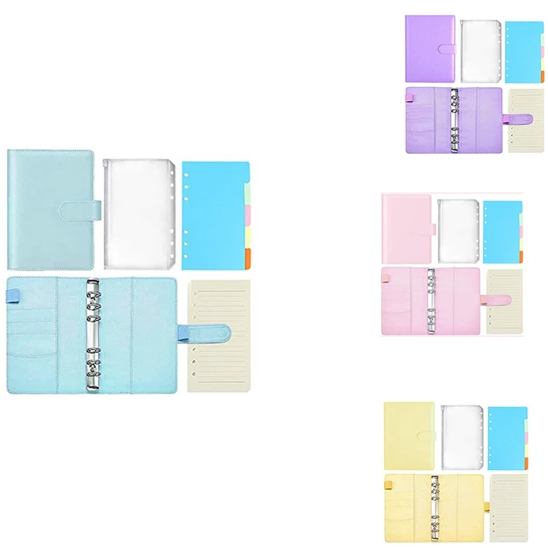 

47 Pcs Of A6 PU Leather Notebook Binder Set,Of Color Page Paper,Binder With Magnetic Clasp,For Internal Filling Paper