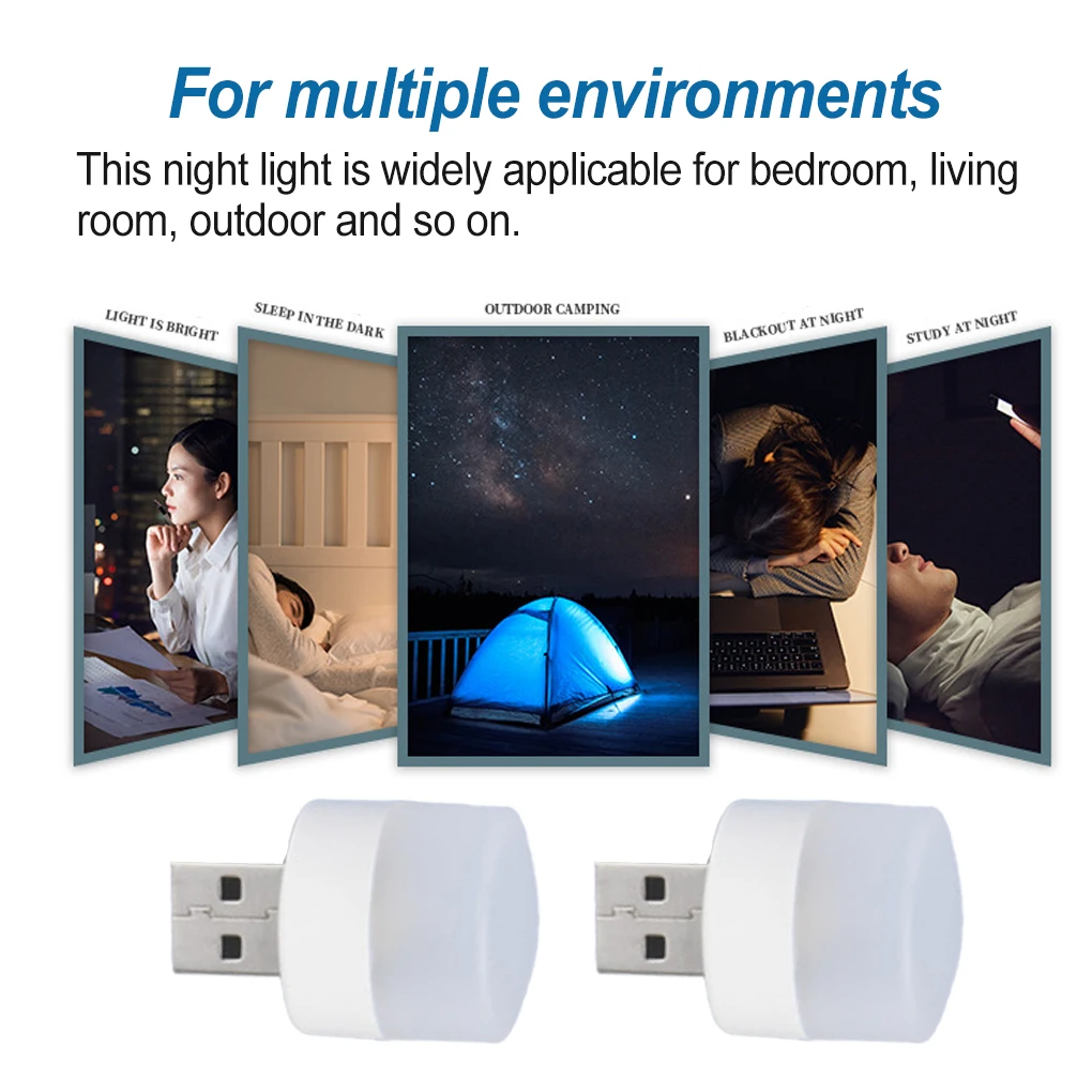 

USB Plug Lamp 6500K 3000K 1W Power Bank Computer Mobile Book Lamps PP Wear-resistance Reading Light White Light