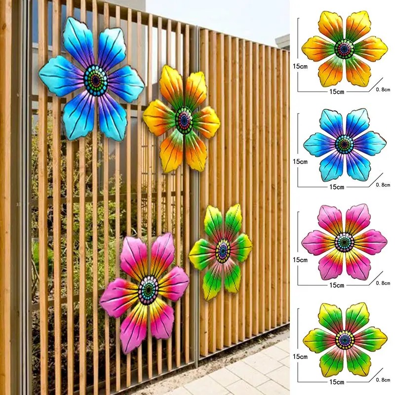 

1PC Metal Flower Wall Hanging Decor Garden Art Ornament Wrought Iron Flower Sculpture Colorful Garden Outdoor Wall Decor Pendant