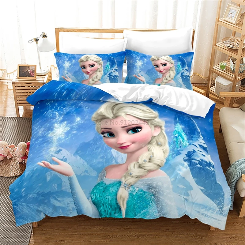 

Elsa Bedding Set Quilt Covers Duvet Cover Set Pillowcase Cartoon Disney Anna Frozen 3d Bed Linen Queen Size Family for Home Sets