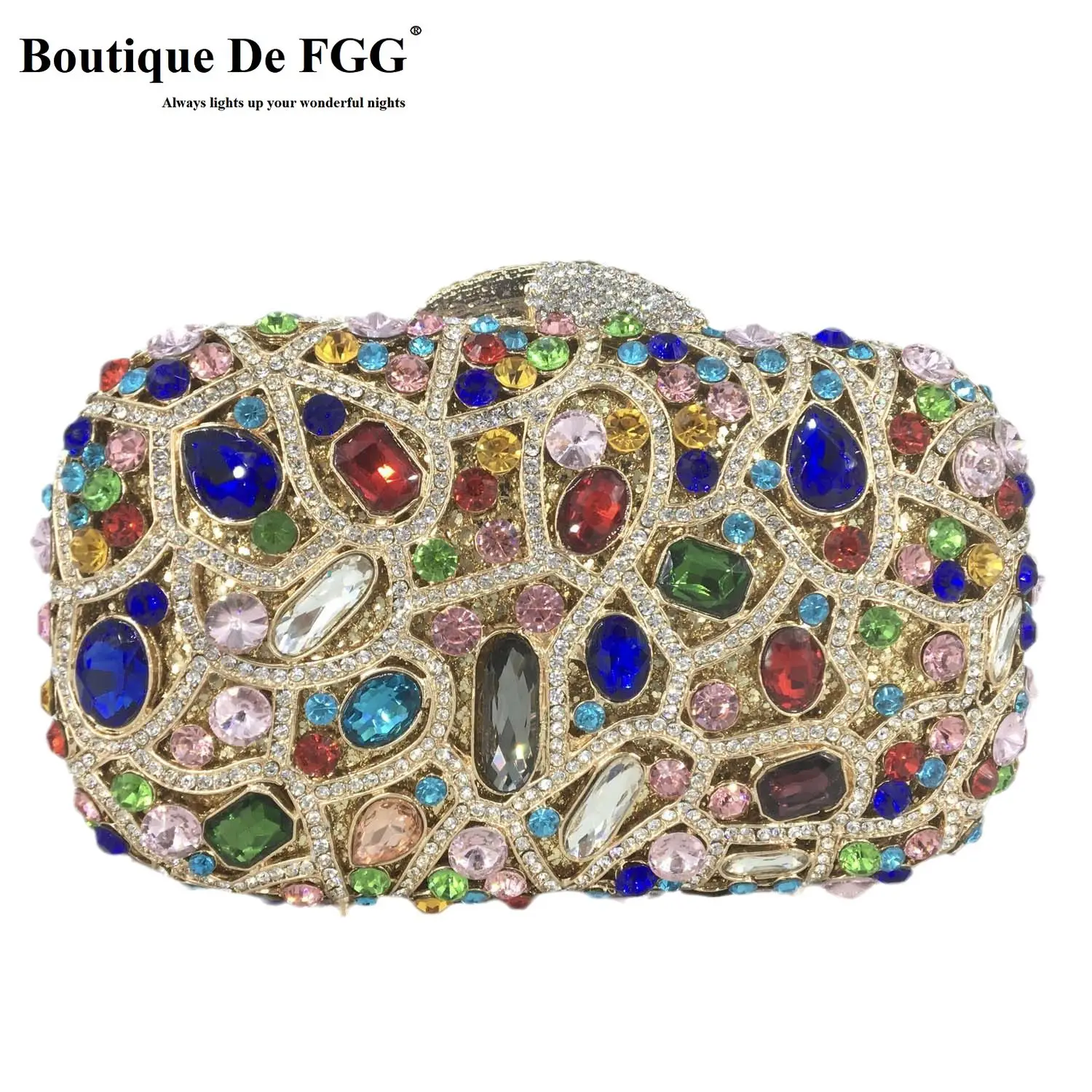 Boutique De FGG Multicolored Women Crystal Evening Purses and Handbags Ladies Gala Dinner Handbags Wedding Clutch Minaudiere
