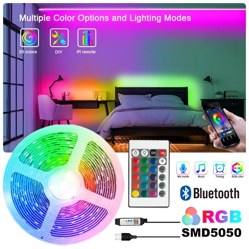 

Bluetooth LED Strip Light for Room RGB5050 APP Control Color Change Tape USB Strip Light Room Decoration Lighting Control DC5V