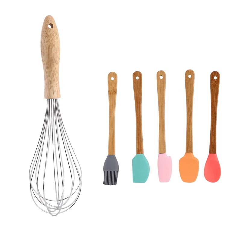 

Mini Silicone Spatula Set,Baking Scrapers With Bamboo Handle,Non-Stick Jar Spatula,For Baking,Mixing,Cooking