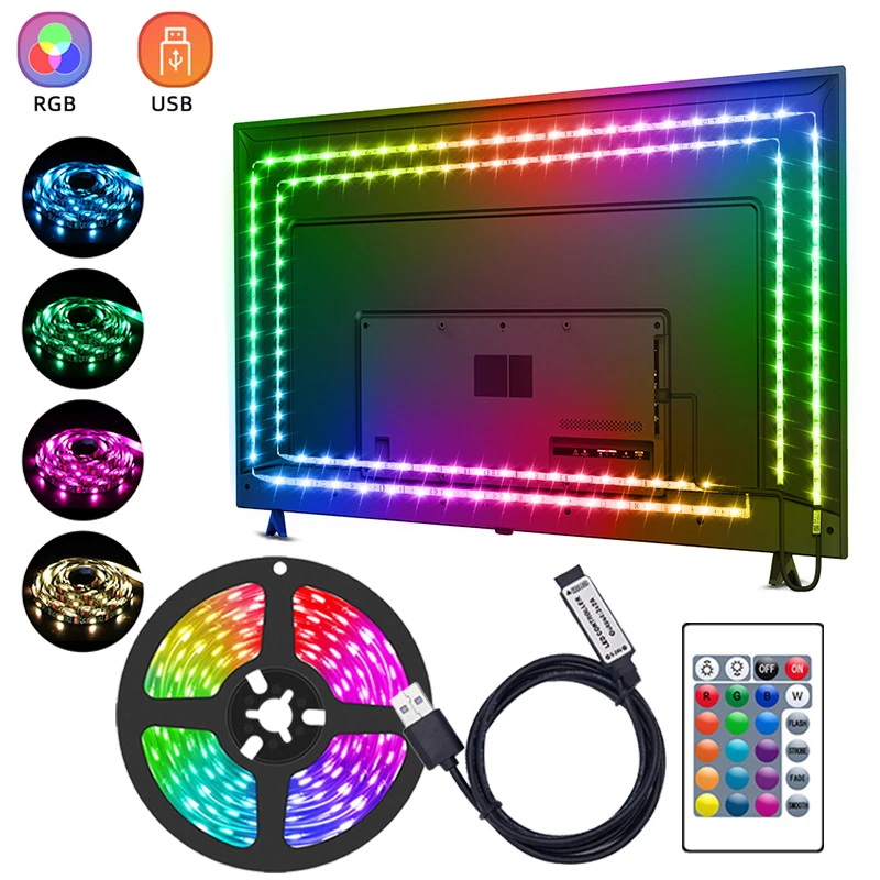 

Led Lights Strips For Tv Usb Led Strips Lights 5V 24key Rgb Led Tape 5050 Flexible Neon Light Strip Rgb Gaming Room Decoration