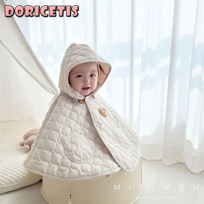 

Плащ для новорожденных, мягкая удобная хлопковая однотонная милая накидка с принтом медведя, для обнимания, уличная ветрозащитная теплая ш...