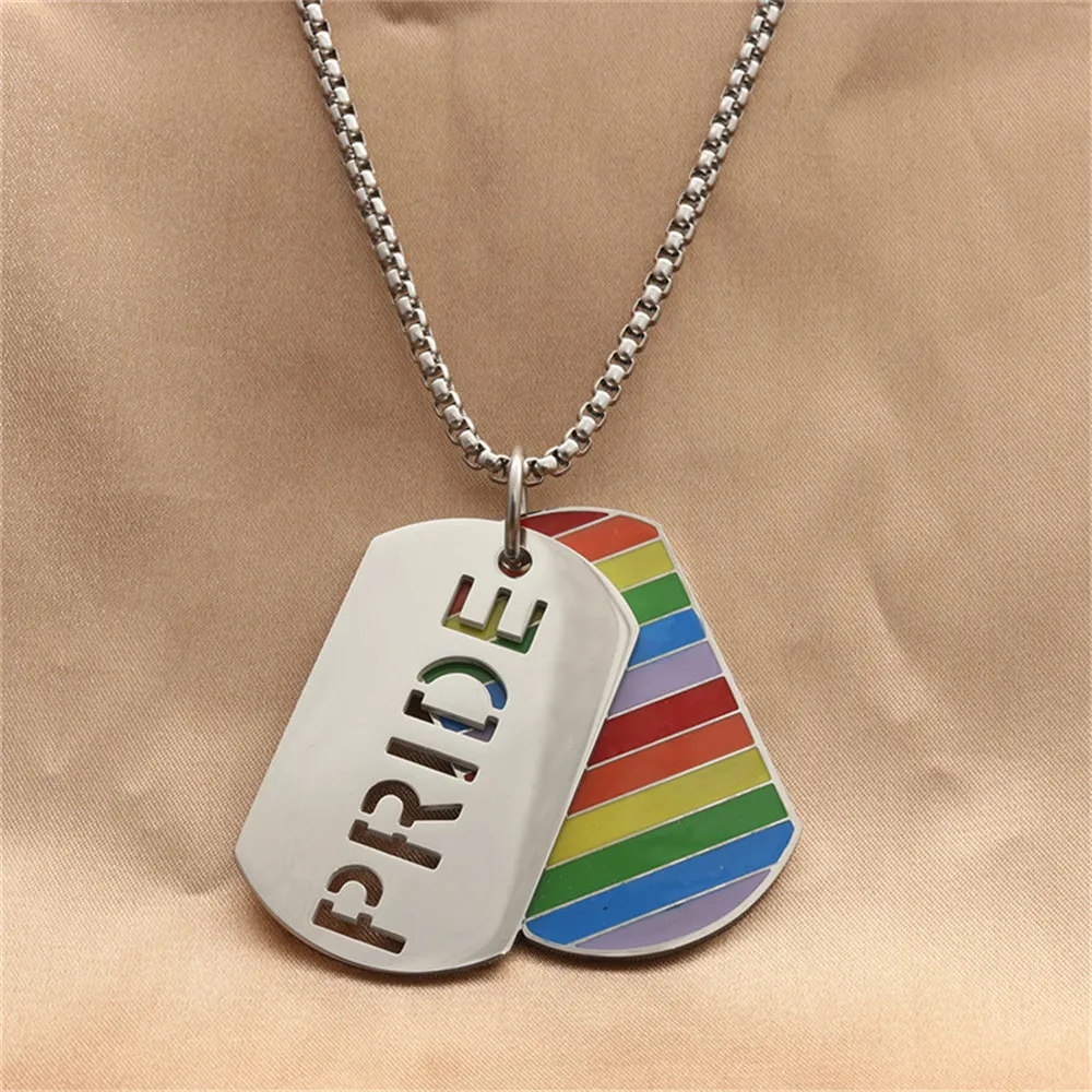 

Titanium Steel Lesbian Gay Pride Rainbow Tag Pendant Necklace Jewelry Gift LGBT Accessories