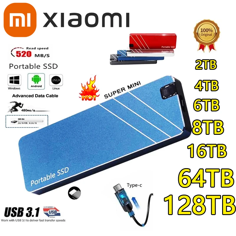 

Xiaomi New Portable SSD Type-C/USB3.1 External Mobile Solid State Drive High Speed 2TB 4TB 8TB 16TB Hard Drive Laptop Hard Drive