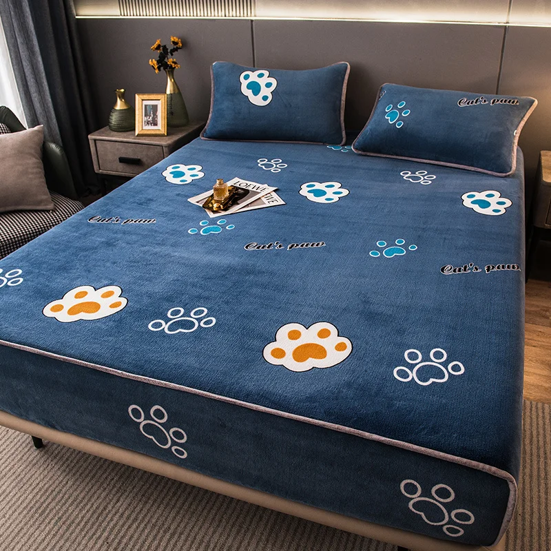 Мультяшная фланелевая натяжная простыня зимний теплый Эластичный матрас