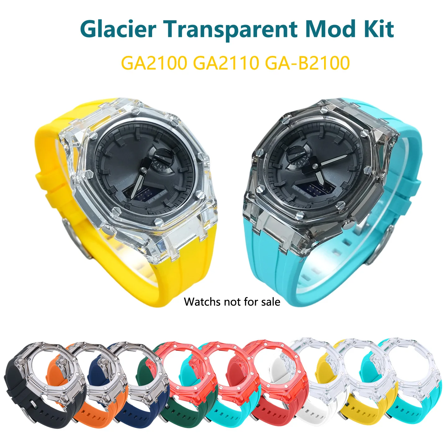 Прозрачный мод-кит Glacier для Casio GA2100 GA2110 GA-B2100 CasiOak в стиле AP: корпус для часов, резиновый ремешок, аксессуар для замены для мужчин (art.: 3920da5fa1d02) - 3920da5fa1d02