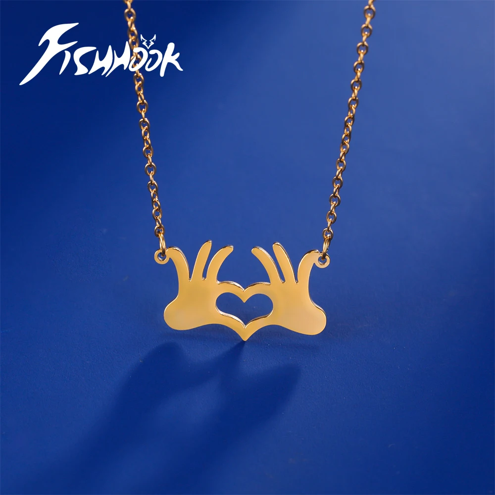 

Fishhook Ожерелье в форме сердца, цепочка из звеньев любви, подарок для женщины, мужчины, парные Подвески золотого цвета из нержавеющей стали, модные ювелирные изделия