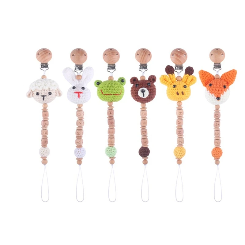 

Cartoon Animal Hanging Pacifier Clip Knit Accs for Baby Crib Stroller Car for Se
