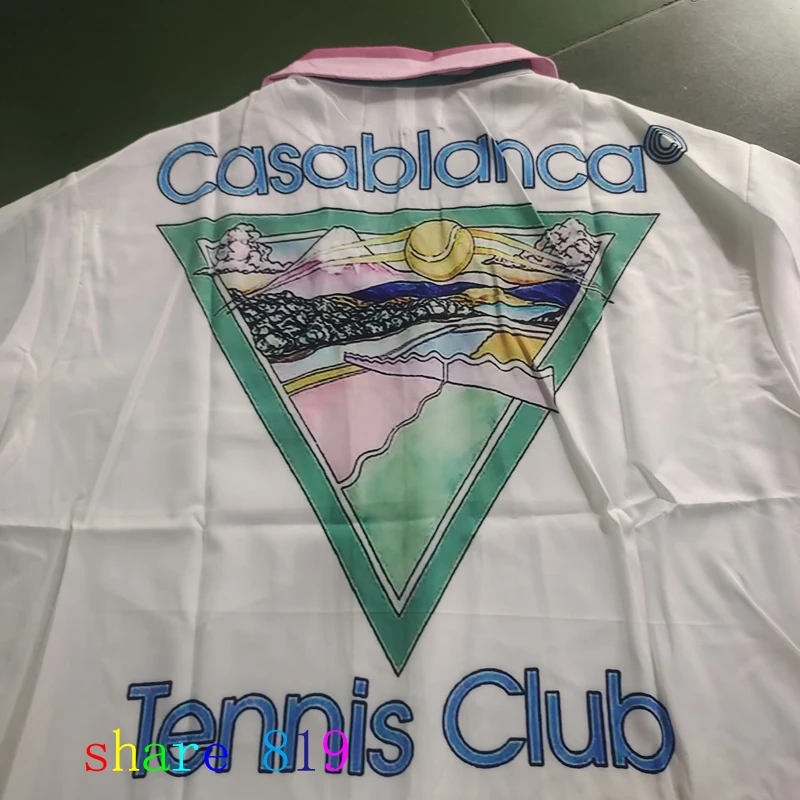 Colorful Stripe Mountain Stadium Print Casablanca Tennis Club Shorts Shirt Set Summer Men Women Hip Hop Hawaii Beach Suit