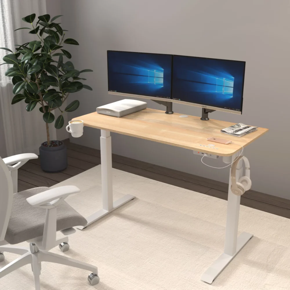 

Height Adjustable Standing Desk with USB & Type C in Natural Wood Color