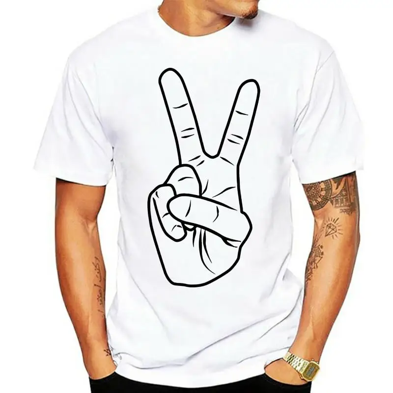 

Kaus Pria Cetak Kustom Leher-o Katun 100% Kaus Wanita Finger Peace. Webp