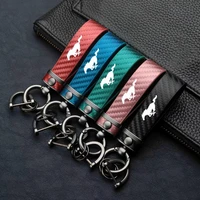 leather carbon fiber pattern car keychain horseshoe buckle keyring for ford mustang gt 350 500 car accessories