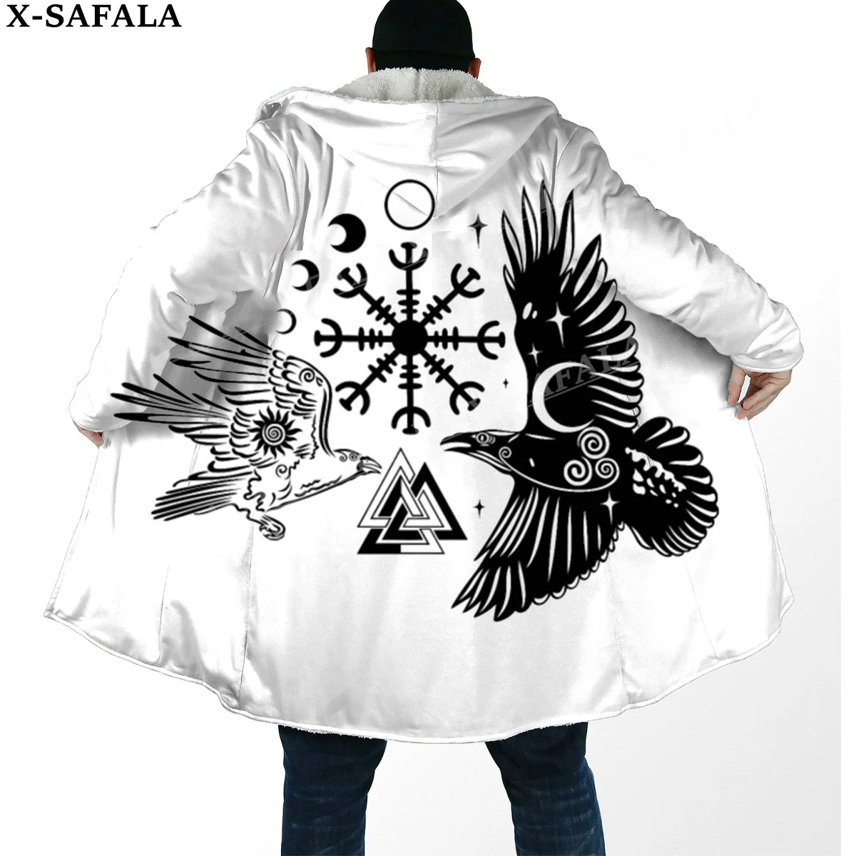 Мужская ветрозащитная плащ с капюшоном и 3D-принтом в стиле викингов
