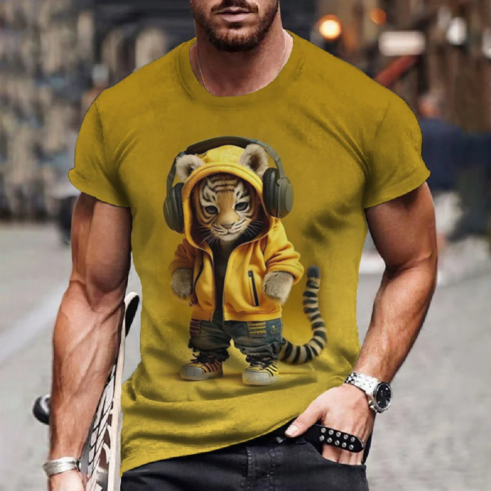

Animal Men's T-Shirt Funny Tiger Tees 3D Print Duck Snake Pattern Short Sleeve Oversized Tops Summer Casual Shirts Men Clothing