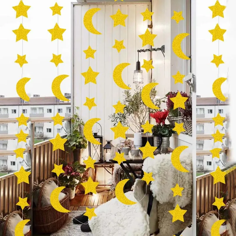 

2M/4M Eid Mubarak Ambience Decoration Arrangement Star Moon Glitter Charm Ramadan Decoration 2023 Muslim Decoration Party