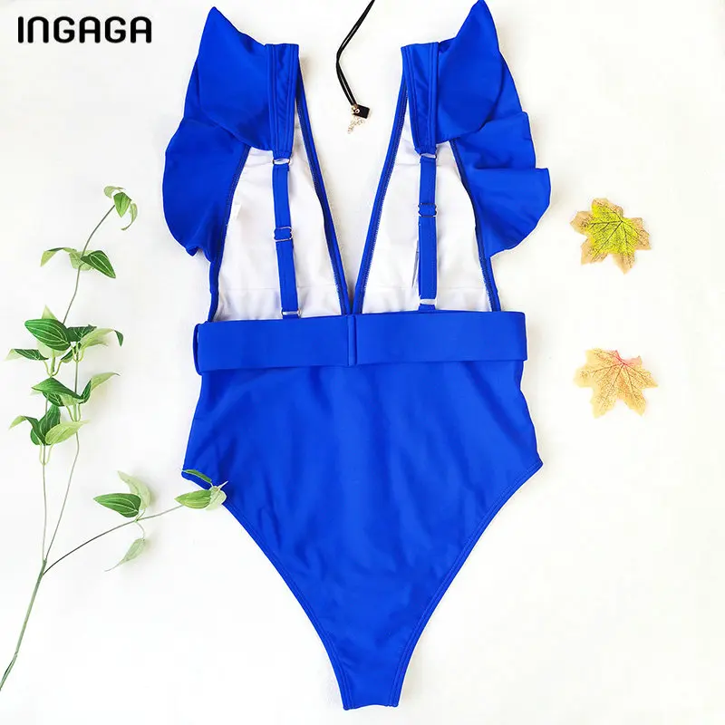 Купальник INGAGA с оборками слитный купальник поясом пикантная пляжная одежда