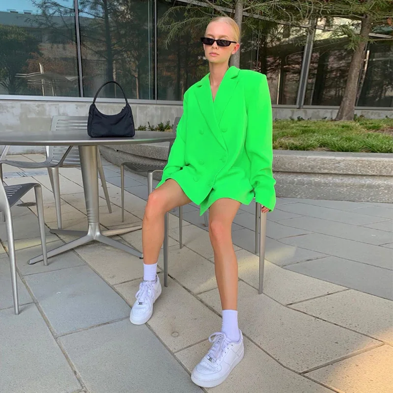 France Fashion Mid Length Blazer Women Solid Colors Double Breasted Commute Suit 2021 Spring Autumn Street New Fashion Indie Y2k