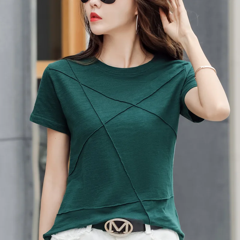 

Summer New Short Sleeved Women Clothes Slubby Cotton Multicolor Graphic T Shirts Women's Fashion T-shirt Versatile Women Clothes