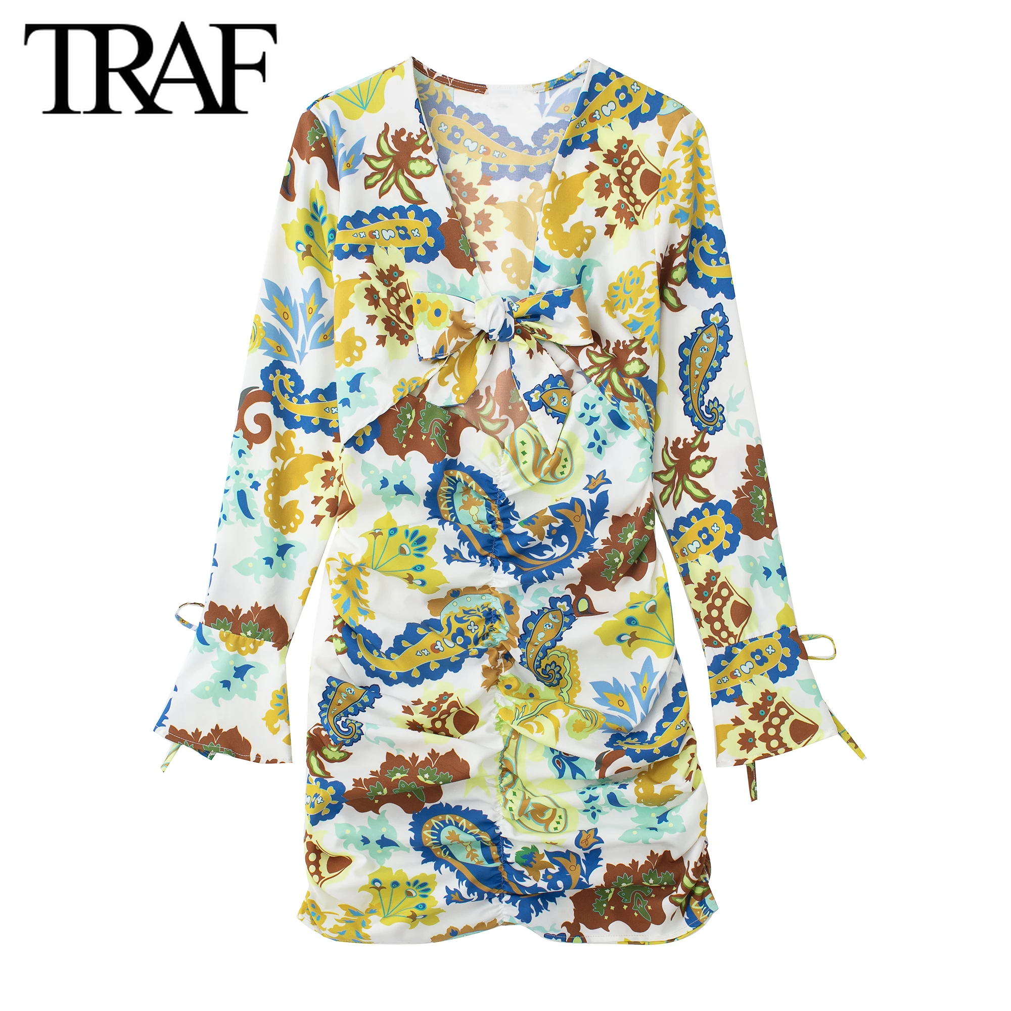 Платье-мини женское Плиссированное с V-образным вырезом и молнией сбоку |