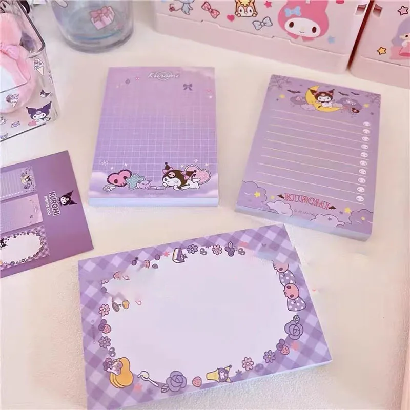 

3Pcs Kawaii Hello Kitty Cinnamoroll Memo Pad Anime Kuromi Pochacco Stickless Note Paper Purin Cartoon Stationery Office Supply