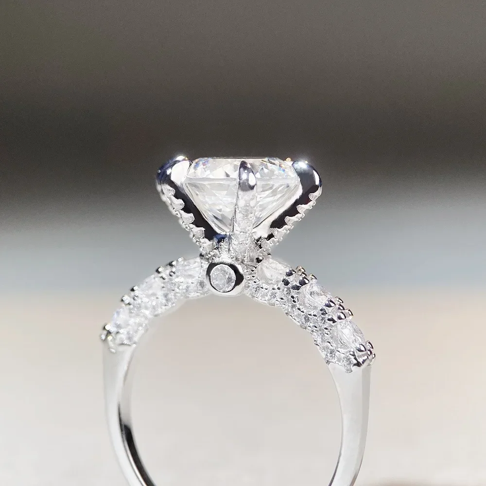 Фото Кольцо из белого золота 18 карат и платины PT950 с фейерверком для женщин, 3 карата, роскошный полный комплект, кольцо с шестью когтями и бриллиантом, кольцо с муассанитом №1