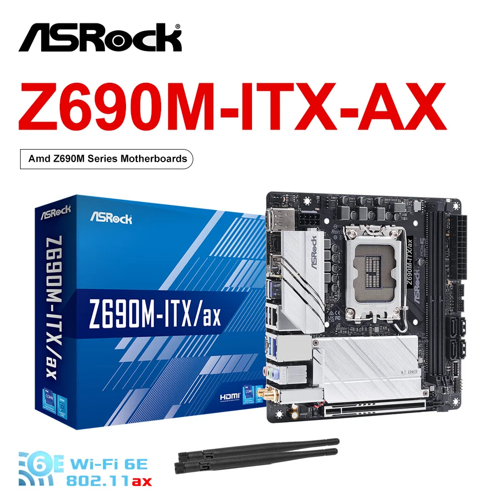 

ASROCK New Z690M-ITX/AX Motherboard Z690 4*SATA3 DDR4 128GB Support Intel 12th 13th LGA1700 12100 12400 12700 13600K/F placa mae