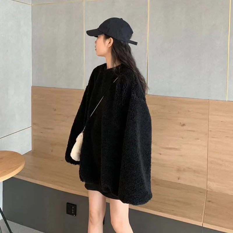 Повседневные толстовки Lucyever для женщин Корейская однотонная свободная