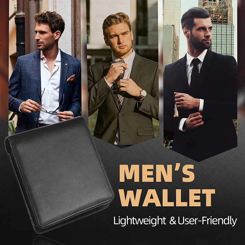 100% Genuine Leather RFID Blocking Slim Trifold Men Wallets with Coin Pocket and ID Window Minimalist Wallet for Men 6