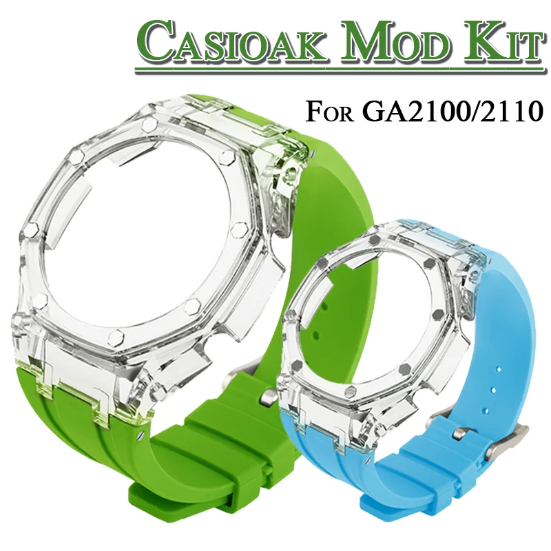 Latest Transparent Casioak Mod Kit for GA2100 Replacement PC Case Strap for Casio GA-2100 2110 Rubber Watch Band Metal Buckle