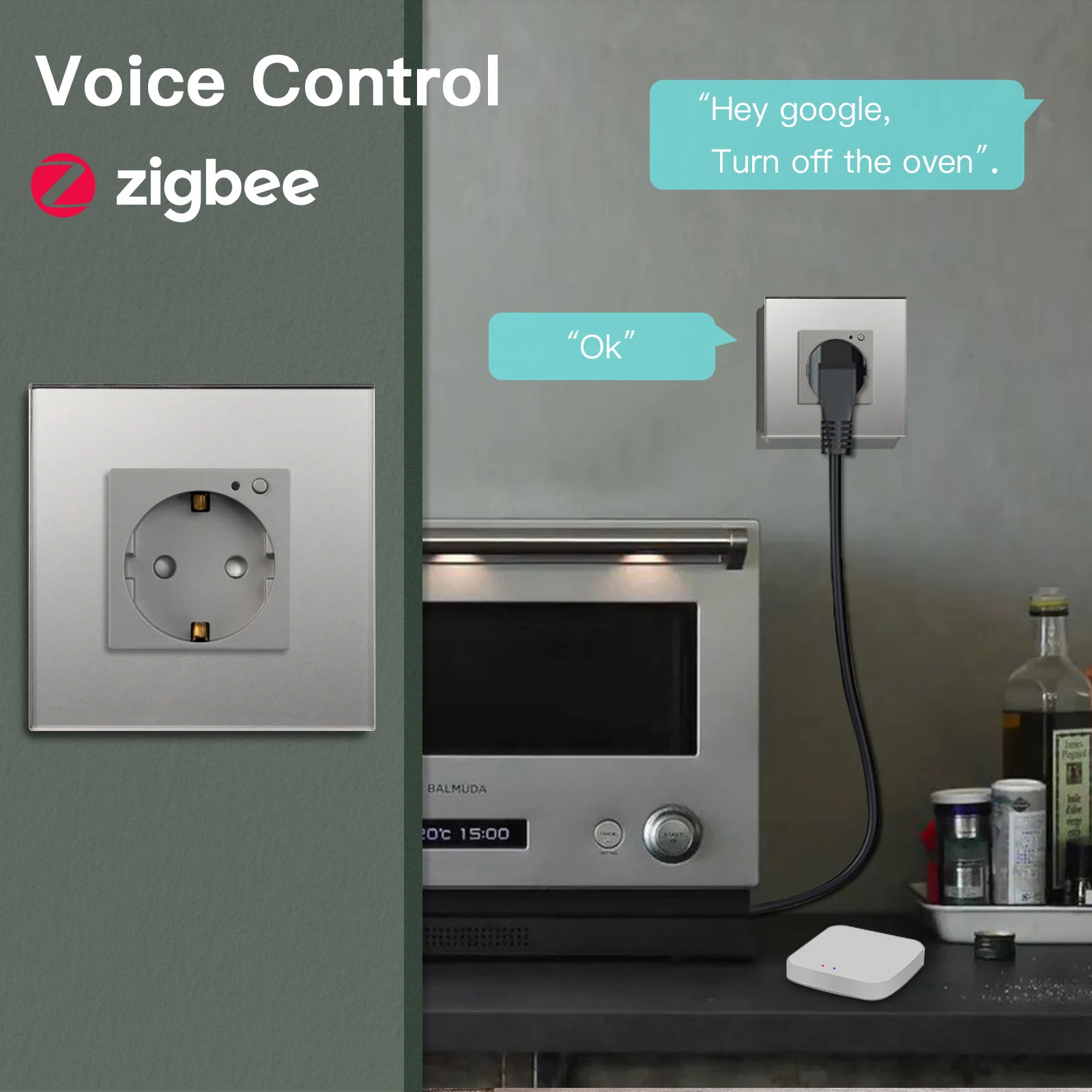 Фото Смарт-розетка настенная Zigbee, 220 В, 16 А, с подсветкой №5